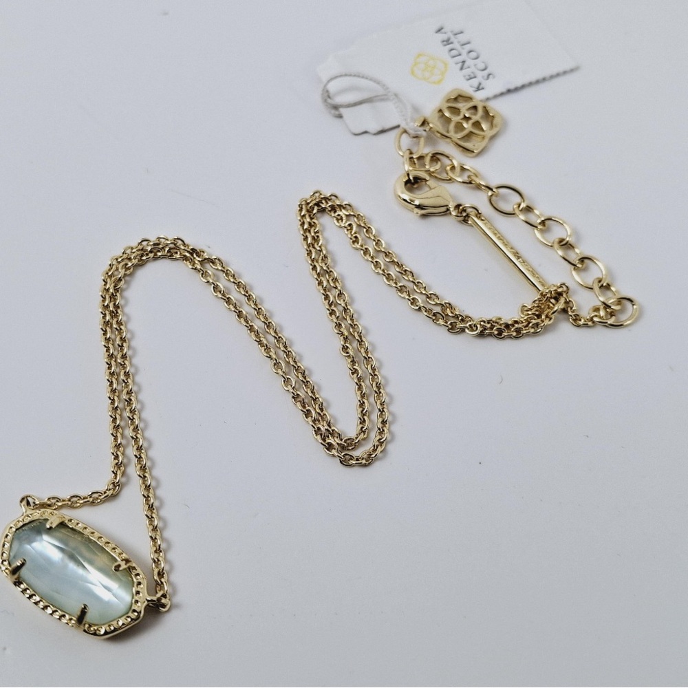 Kendra Scott Elisa Gold Pendant Necklace Aqua Crystal NWT 16 Inch Blue Statement - Picture 2 of 6